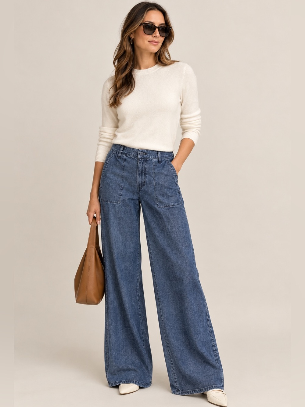 David Kahn Palazzo Jeans Size 30/US10 Wide Leg High Rise Blue Denim Quiet Luxury